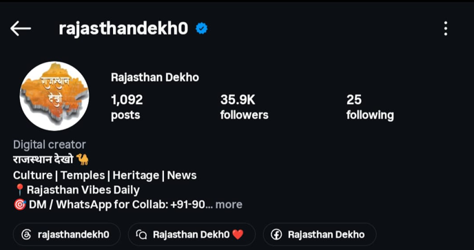 Rajasthan Dekho — Instagram digital marketing project