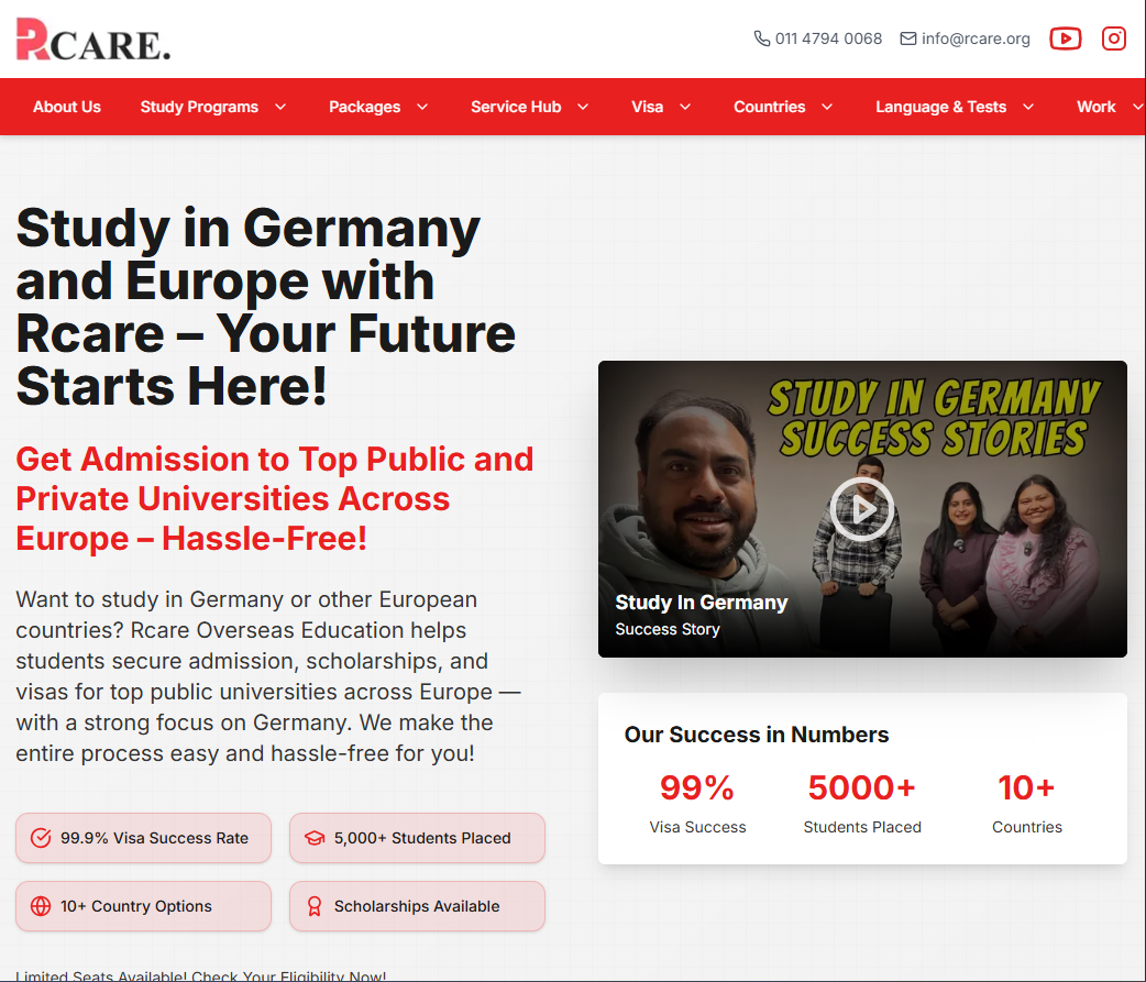 Rcare — overseas education and European university admissions platform