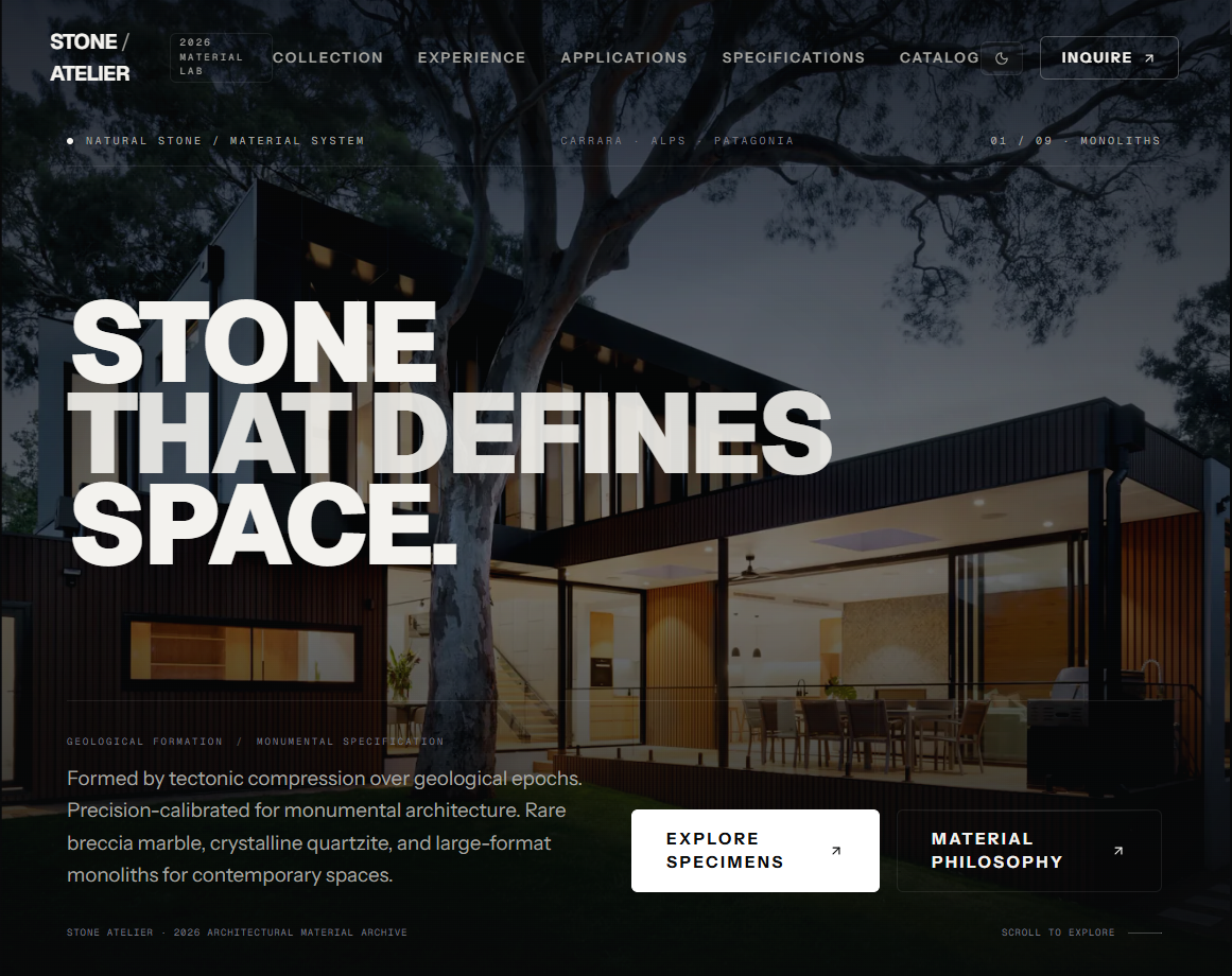 STONE / ATELIER — architectural natural stone digital material showroom