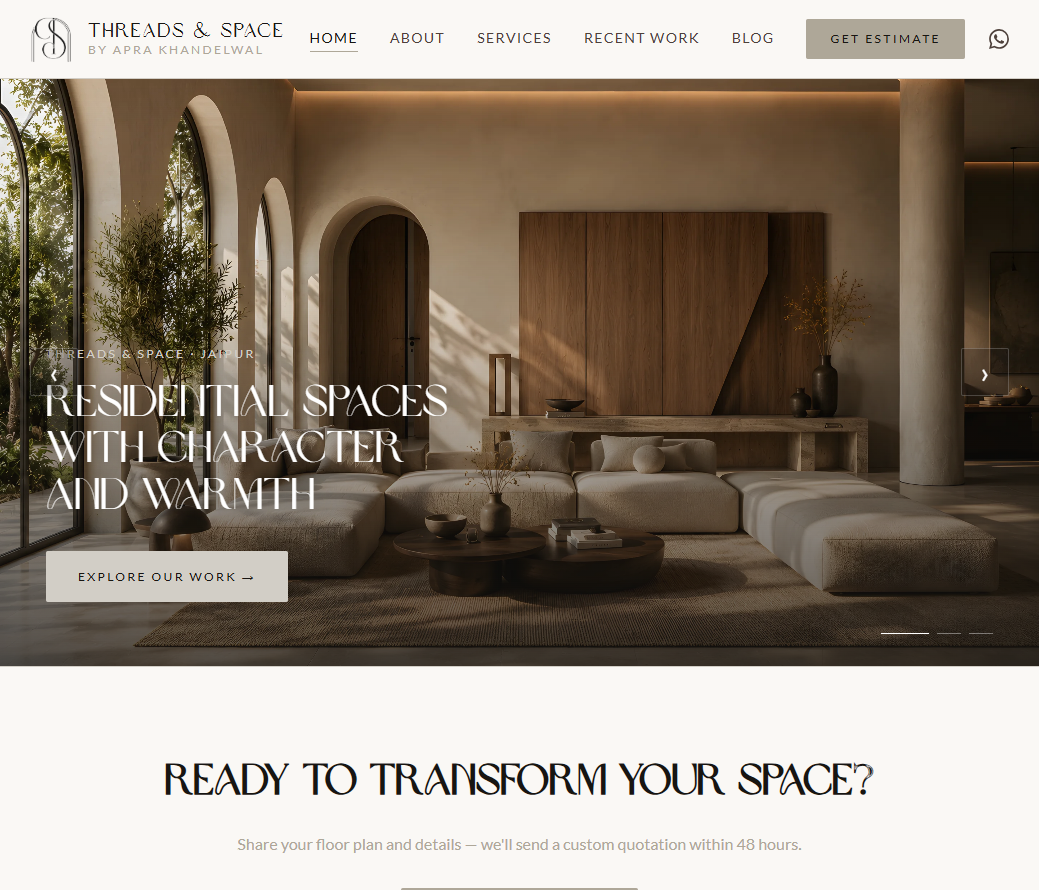 Threads & Space — interior design studio portfolio and lead platform